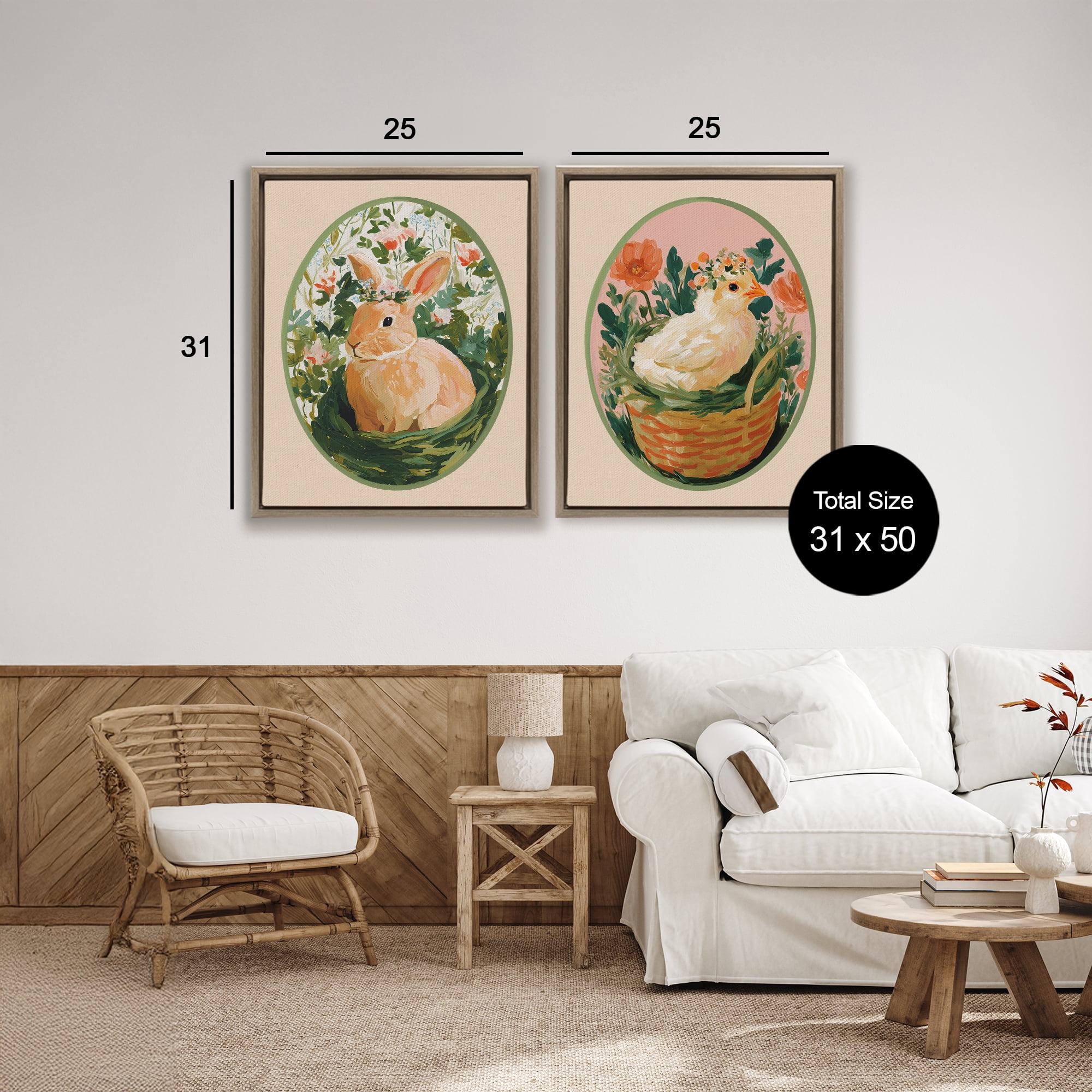 Stupell Industries Bloom Nest Animals 2 Piece Brown Framed Floater Canvas Set, design by Yen