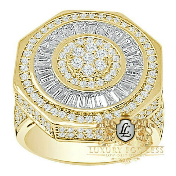 Men's Big 14K Gold Over Baguette/Round Cut Simulated Diamond 5.00 Cwt. Ring Band