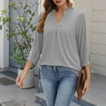 thumbnail image 5 of 3/4 Sleeve Shirts for Women Dressy Casual Solid V Neck Lightweight Soft Tshirts Flowy Tunic Tops Loose Fit (M, Gray), 5 of 5