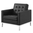 thumbnail image 6 of Contemporary Modern Urban Designer Living Room Lounge Club Lobby Accent Side Chair Armchair, Faux Vinyl Leather, Black Silver, 6 of 9