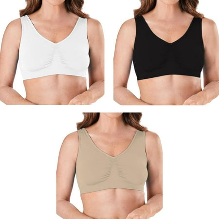 

3 Pack Plus Size Seamless Soft Cup Bra Pullover Sleep Bra Four-way Stretch FREE Eyeglass Pouch (4XL)