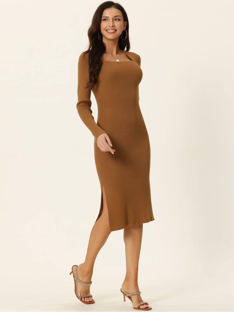 madison beer brown dress Nude Boatneck Ribbed Knit Short Sweater Dress