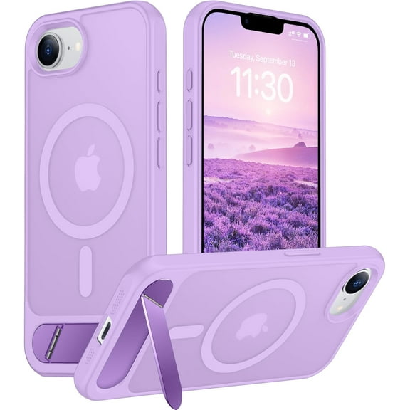 Magnetic Compatible with iPhone 16E Case, [Built-in Invisible Kickstand][Compatible with MagSafe][Military Grade Shockproof] Slim Translucent Matte Case for iPhone 16E 6.1" 2025