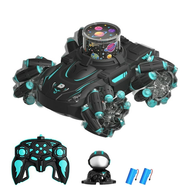 Labymos 2.4GHz Remote Control Stunt Car with HD Projection Effects, Dual Battery, ABS Material, 40m Range, for Boys (Black & Blue)
