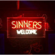 Queen Sense 17" Sinners Welcome Neon Sign Acrylic Box Man Cave Handmade Neon Light 117SWCAB
