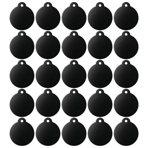 Paquete de 25 Etiquetas Redondas Aluminio en , Espacios para Estampar Negro, Discos Grabar, Llaveros Metal, Etiqueta Perro