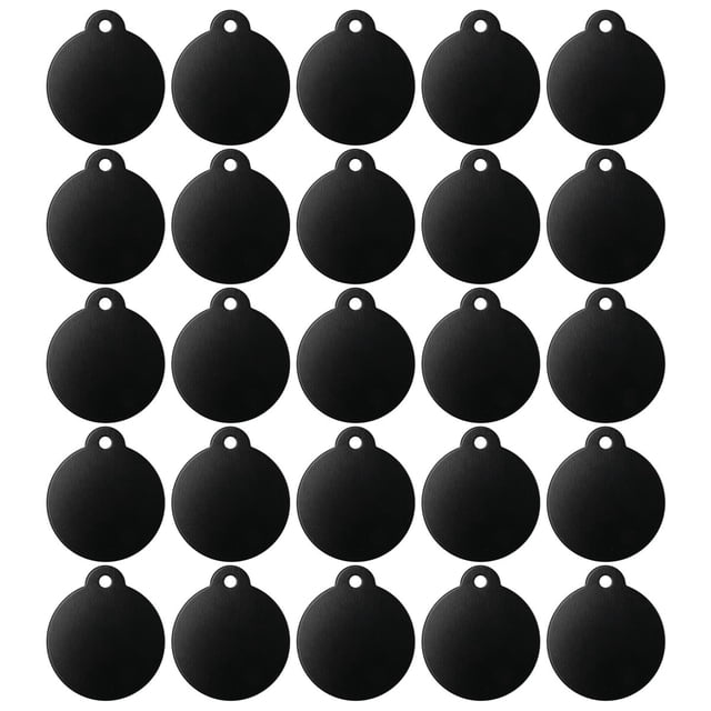 Paquete de 25 Etiquetas Redondas Aluminio en , Espacios para Estampar Negro, Discos Grabar, Llaveros Metal, Etiqueta Perro