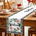 thumbnail image 5 of Spring Pink Flowers Table Runner 108 Inches, Country Plants Leaves Bird Farmhouse Check Bed Runner Dresser Scarves Tabletop for Indoor Outdoor Parties/Ceremony/Banquet, 13"x 108", 5 of 9