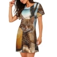 thumbnail image 2 of Vsdgher Chat Relaxant avec Motif de Jus d'Orange Chemise de Nuit à Manches Courtes Col Rond Mignonne Robe de Nuit Confortable, 2 of 6