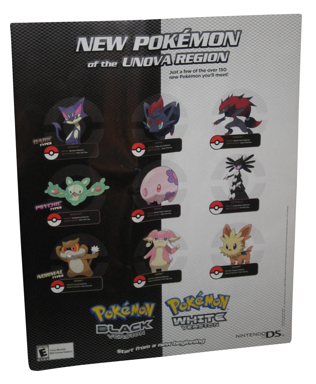 Pokemon Black & White New of The Unova Region (2011) Nintendo DS Poster
