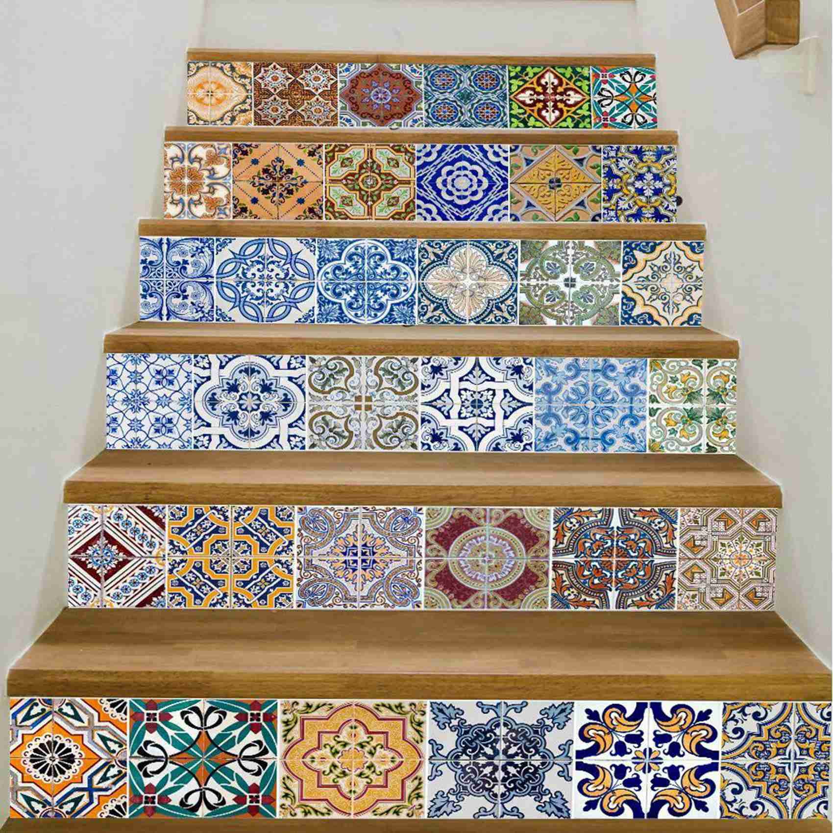12X Peel and Stick Tile Backsplash Stair Riser Decals DIY Mexican Traditional Waterproof