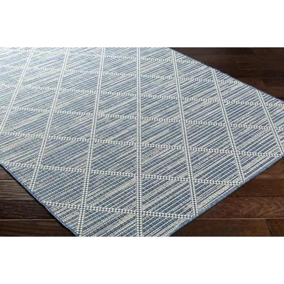 Mark&Day Outdoor Rugs, 5x7 Jamiel Modern Indoor/Outdoor Navy/Cream Area Rug, Non Shedding Blue Beige Carpet for Patio, Porch, Deck, Bedroom, Living Room or Kitchen (5'3" x 7')