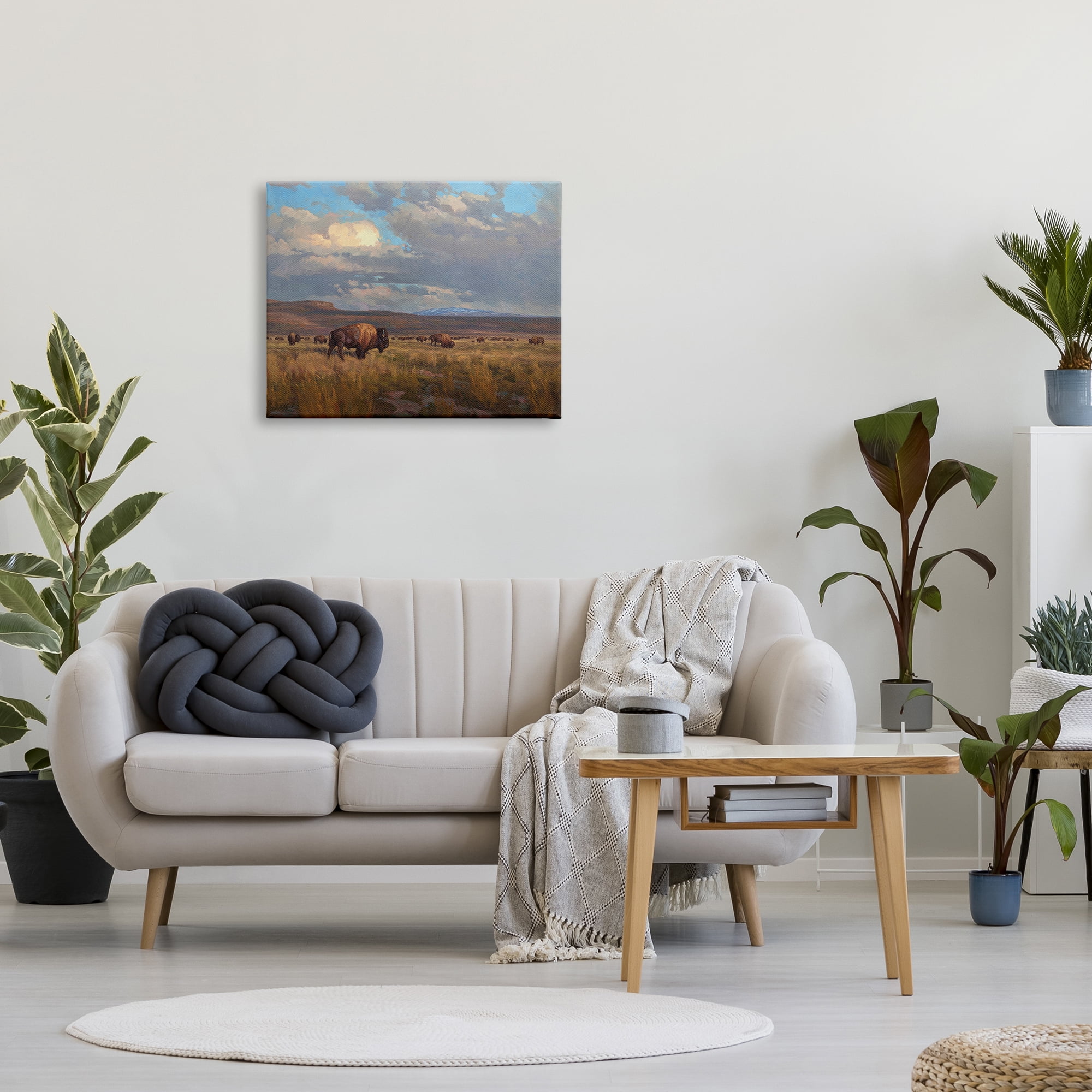 Stupell Industries Buffalo Cloudy Landscape Landscape Painting Gallery Wrapped Canvas Art Print Wall Art, 30 x 24