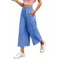 thumbnail image 5 of Women's Plaid Wide Leg Capri Pants High Waisted Elastic Waist Casual Cropped Pants with Pockets, 5 of 6