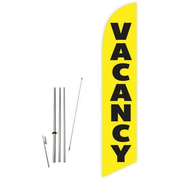 Cobb Promo Vacancy Yellow Feather Flag with Complete 15ft Pole kit and Ground Spike