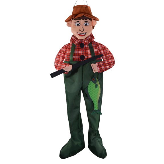 In the Breeze 1150 — Fisher Fred Wind Friend — Fun Outdoor Fisherman 3D Hanging Décor, 34-Inches
