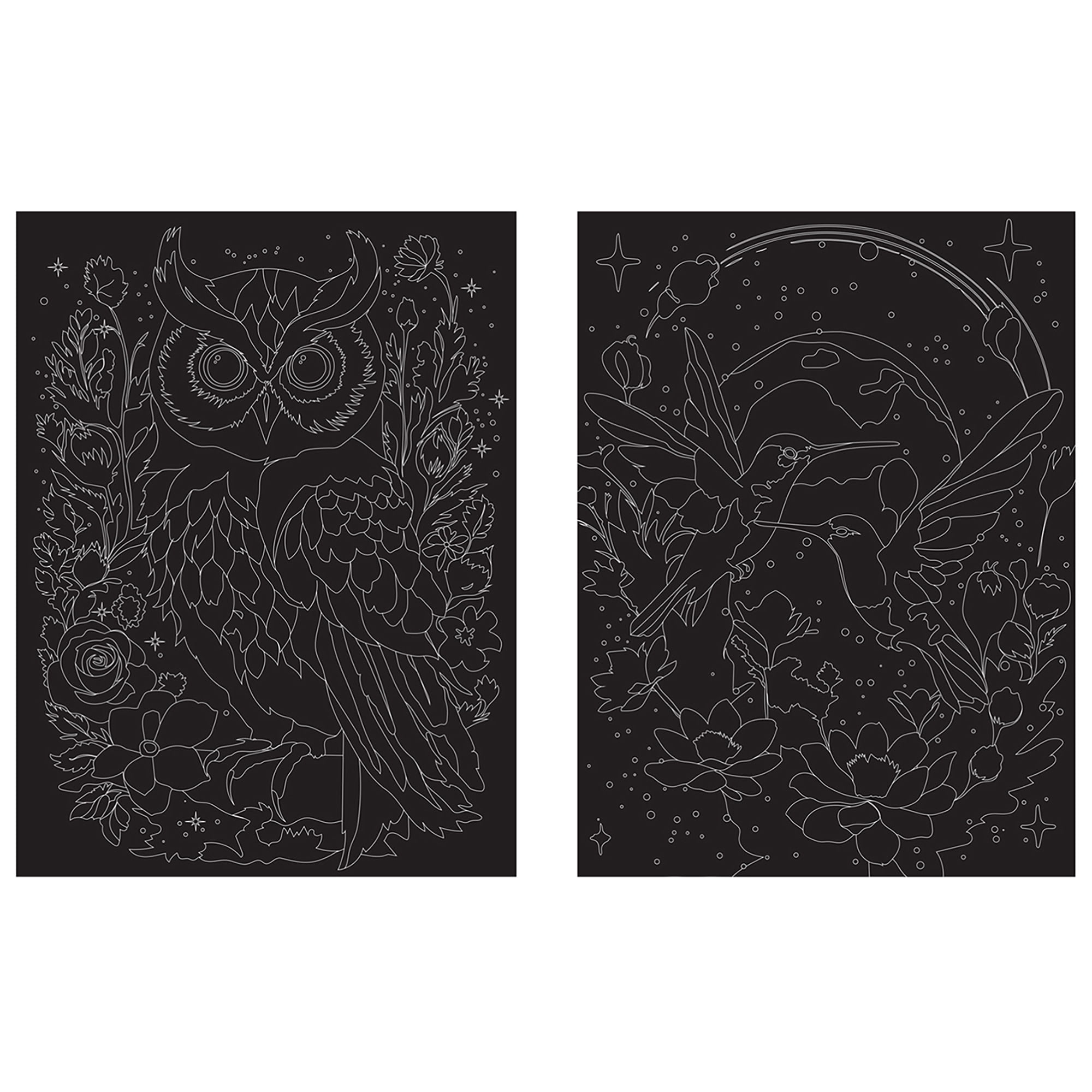 Brea Reese: Scratch Art Paper Pad - Moonlit Creatures - 5 Nature Designs, Metallic Foil, Dual-Tip Stylus & Brush, Easy-to-Frame 9x12 Pgs, Adult Craft