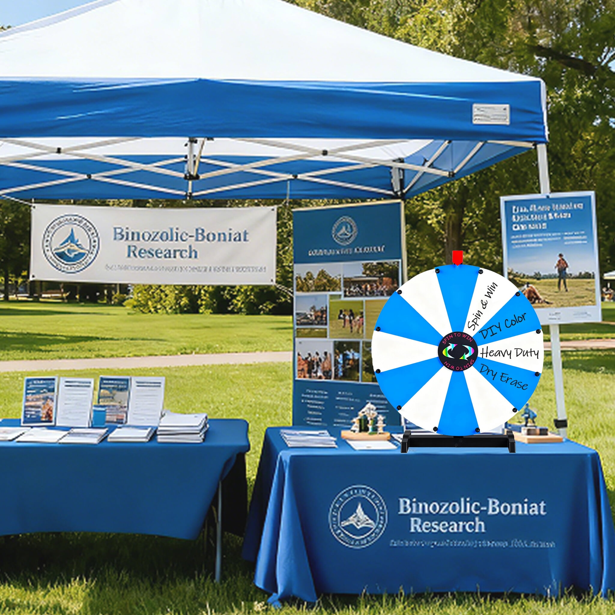 WinSpin 24" Pop Up Display Tabletop Prize Wheel Blue & White Trade Show Display Spinning Wheel 12 Slots for Outdoor Booths Exhibition Events
