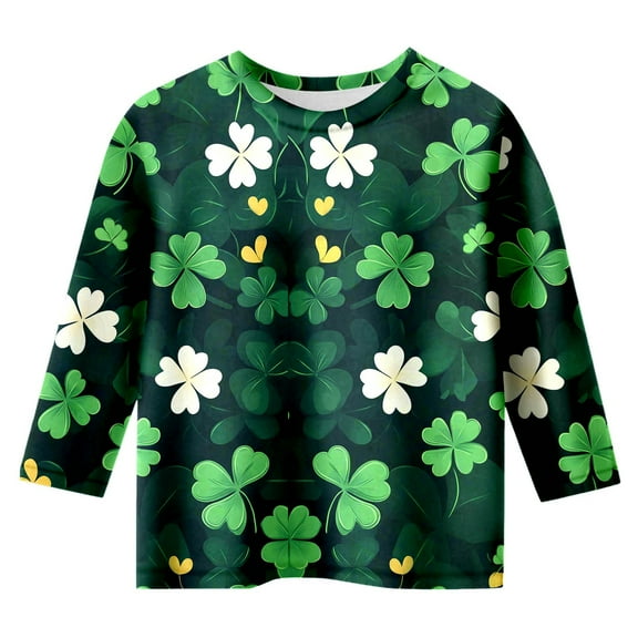 Size 10/12 Boys St Patricks Day T Shirt 3/4 Sleeve Letter Graphic Print Shirts Casual Crweneck T-Shirts Soft and Breathable Tops Children Clothes Green 8-9 Years