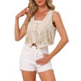 thumbnail image 4 of INSPIRE CHIC Faux Suede Fringe Vest for Women's Button Down 70S Vintage Sleeveless Cropped Tassel Waistcoat S Beige, 4 of 6
