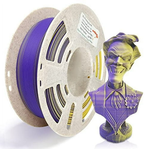 Reprapper Dual Color Filament Coextrusion PLA Filament 1.75mm for 3D Printer & 3D Pen Multicolor Like Rainbow PLA 2.2lbs (1kg) Matte PLA Purple & Yellow