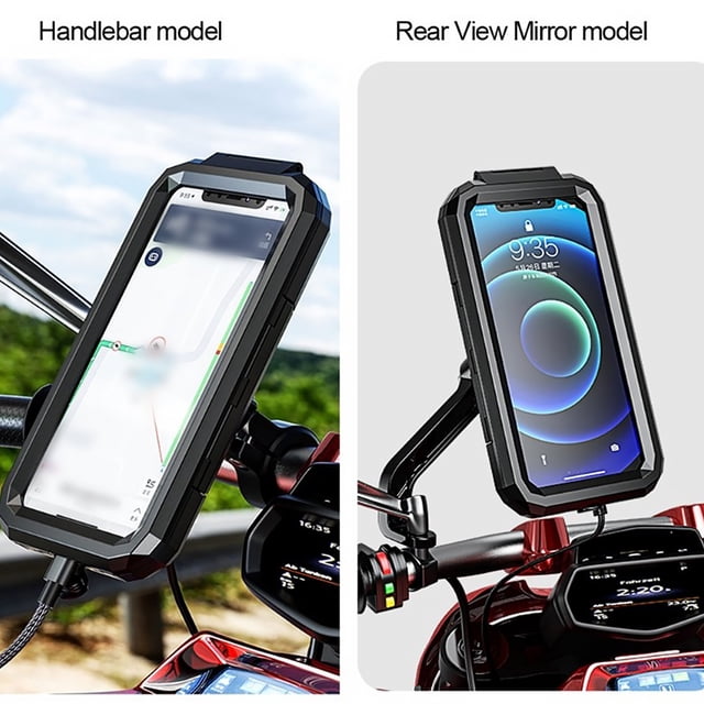 IPX8 Waterproof ABS Motorcycle Stand Holder 360 Degrees Rotatable Bracket Case Bicycle Mobile Phones Portable Fixing Support Rear View Mirror Large