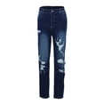 thumbnail image 5 of ASFGIMUJ Ladies' Distressed Ripped Casual Streetwear Hop Straight Leg Mid Rise Jeans, 5 of 9