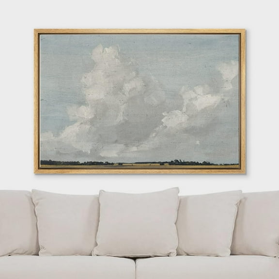 IDEA4WALL Framed Canvas Wall Art Gray Clouds Over Rustic Field Landscape Nature Wilderness Modern Art Farmhouse/Country Scenic Cool Print for Living Room, Bedroom, Office - 24"x36" Natural