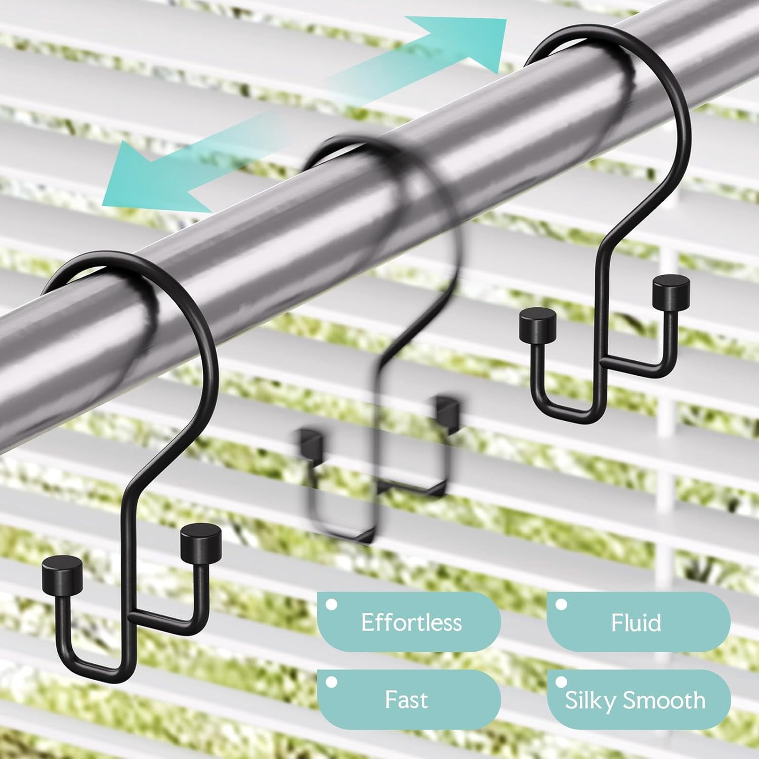 High-Low Double Shower Curtain Hooks, Bathroom Shower Curtain Rings, Separate Liner & Curtain to Prevent Tangling, Rust-Resistant Metal, Smooth Glide, 12-Pack Matte Black