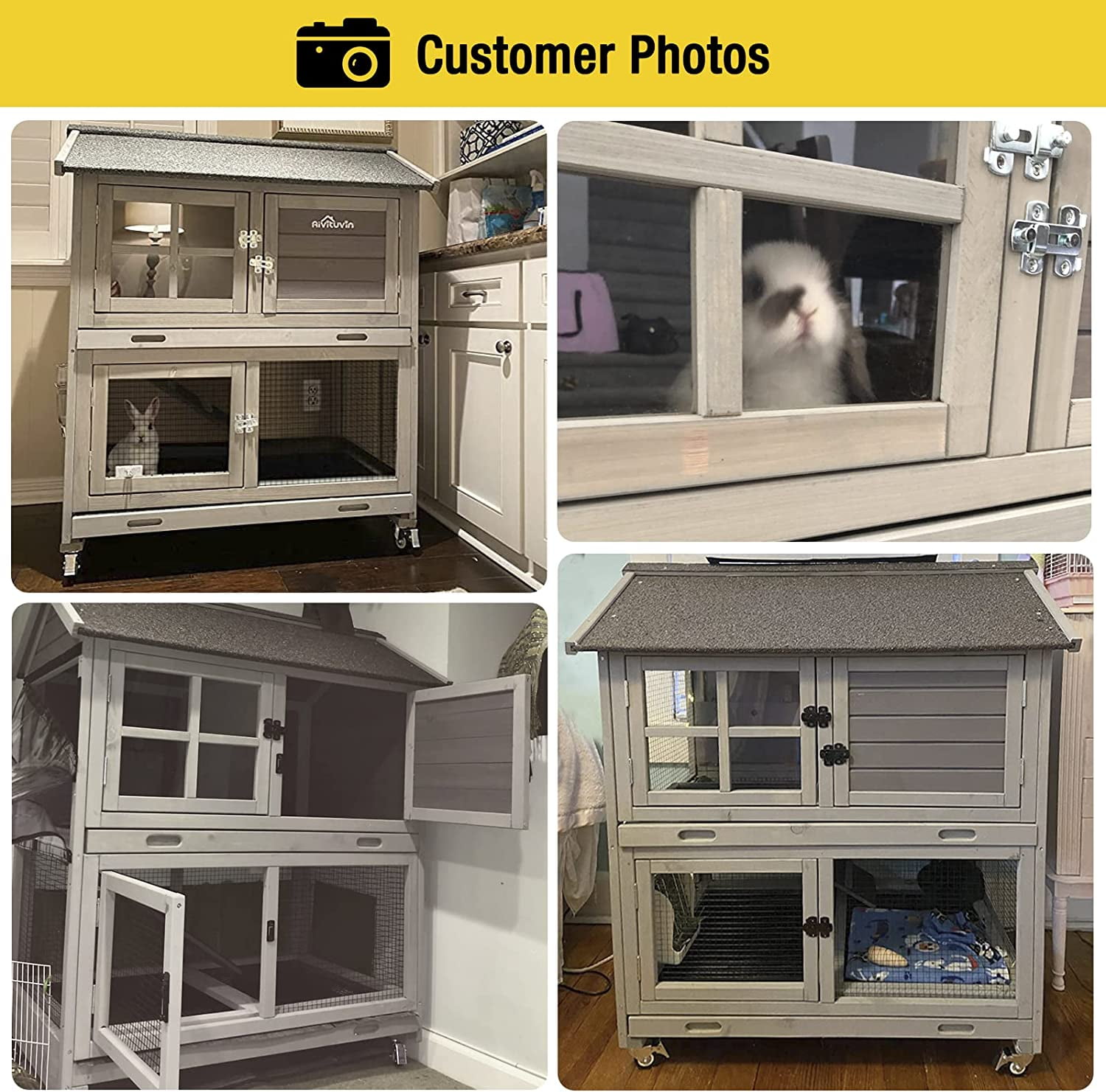 Rabbit Hutch Outdoor Large, Rabbit Cage Indoor Bunny Hutch Bunny Cage with Wheels -Upgrade Removable Wire Rack