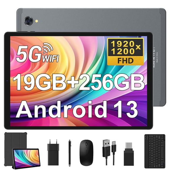 Tablet 10.36 inch, 19(8 11)GB RAM 256GB Storage, Octa-Core, Android 13.0, 8000mAh, 1920*1200, Type C, 5GHz WiFi/Bluetooth5.0, Keyboard/Mouse/Tablet Cover Include, Gray