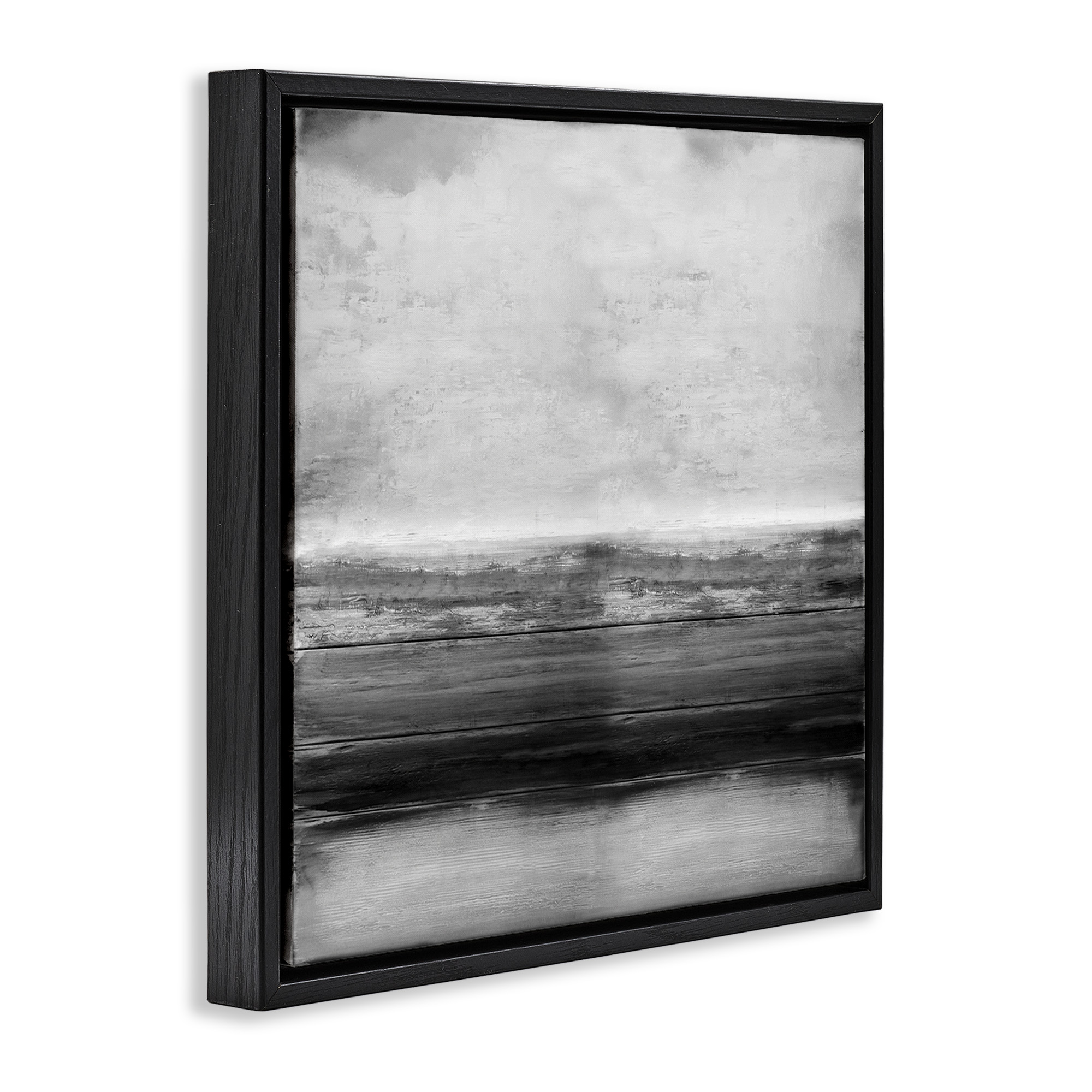 Stupell Industries Monochromatic Grey Rustic Abstraction Abstract Painting Black Floater Framed Canvas Art Print Wall Art, 18 x 18