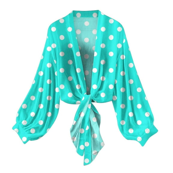 VSSSJ Women's Tie Front Chiffon Cardigan Shrug Long Sleeve Knotted Lightweight Crop Cardigan Top Blouses Beach Cover Up Cardigans Multicolor02 L