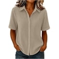 thumbnail image 3 of ClodeEU Women's Collared Short Sleeve Button Down Shirt,Casual Solid Loose Fit Blouse Khaki,Women's Plus S, 3 of 7