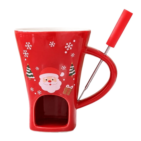Chocolate Melting Cup with Forks, Ceramic Chocolate Fondue Mug Set for Cheese and Dessert, Personal Melting Cup with Tealight Candle for Date Night Party and Holiday Gift