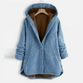thumbnail image 2 of WEIYLL Womens Fleece Jacket Solid Color Long Sleeve Zipper Hooded Long Warm Button Fashion Blue Winter Clothes Size 2XL, 2 of 6