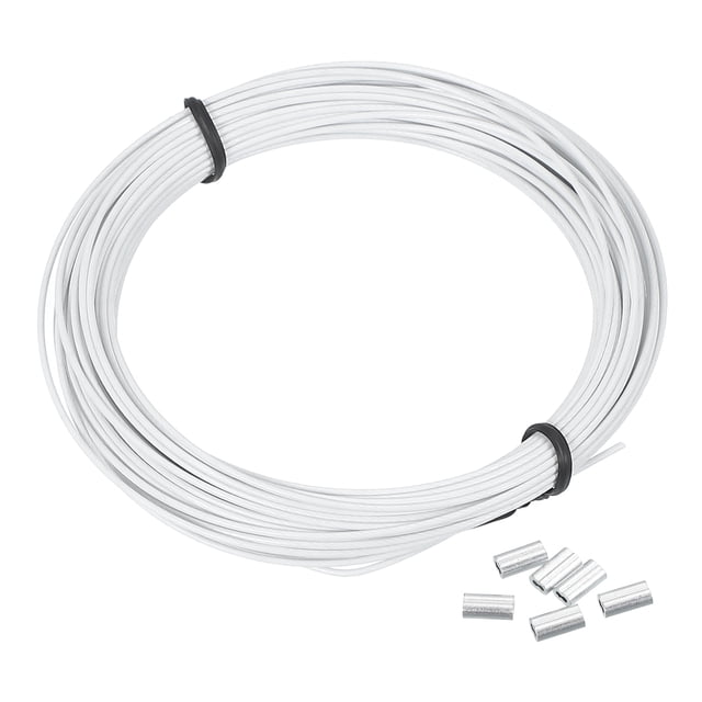 Uxcell 1/32" Wire Rope Vinyl Coated 33ft Steel Wire Cable with Crimping Sleeve White