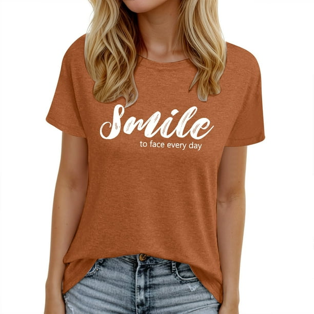 Camiseta informal de manga corta con cuello en V y estampado para mujer - Poliéster y spandex, transpirable, diseño floral - Top de moda para verano/otoño
