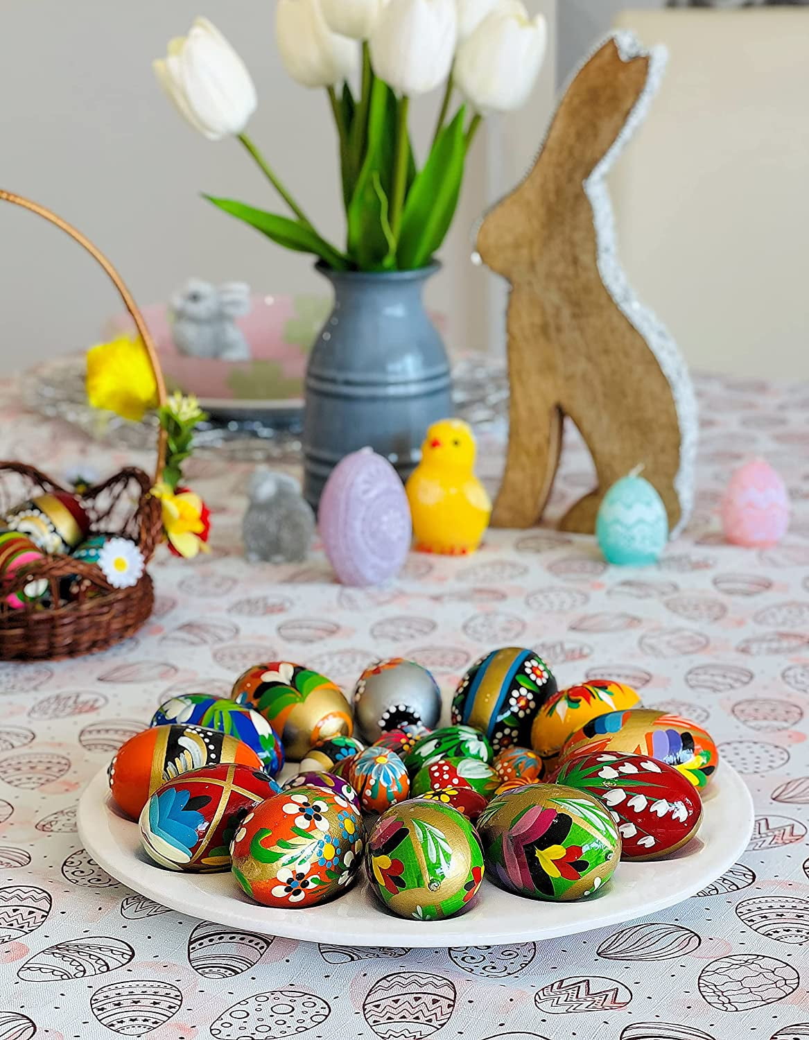 Importer AM Polish Easter Hand Painted Wooden Eggs (Pisanki) Decorative Eggs for Easter Set of 6 Medium Eggs