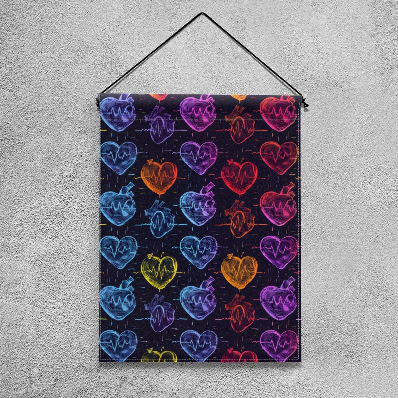 Electrocardiogram Heart Beat with Colorful Hearts Double Sided Garden Flag Decorative Weather Resistant Yard Flag, Large DIY Vertical Flag for Farmhouse Patio Lawn, 28x40 Inch