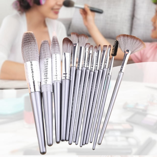 14 brochas cosméticas profesionales para base de maquillaje, sombras de ojos suaves y portátiles, kit de herramientas de belleza DIY premium para Varilla gris plateada