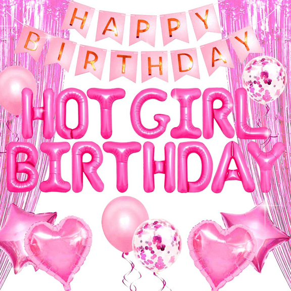 Girls Night Party Decoration 31 PCS Hot Girl Birthday Balloons Hot Girl BDAY Party Decoration Hot Pink Girl birthday Decoration 21 Birthday 30 Birthday 40 Birthday Decoration