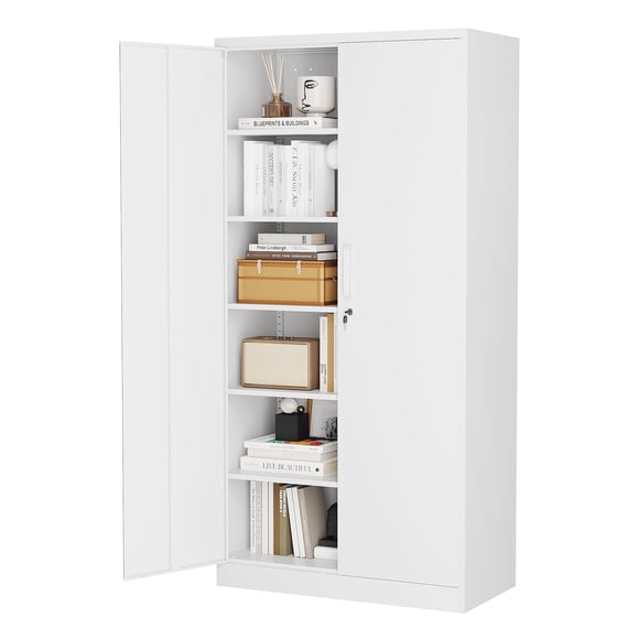 STANI Metal Storage Cabinet, 71” Tall Steel Cabinets with Locking Door and 5 Adjustable Shelves, Steel Classic Storage Cabinet for Home, School, Office, Garage