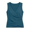 thumbnail image 3 of Wrap Tops for Women Sleeveless Dressy Casual Cotton Linen Tank Top V Neck Fitted Summer Vest Blouses (2XL, Blue), 3 of 8