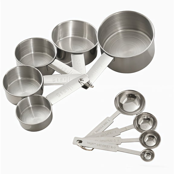9-Piece Stainless Steel Measuring Cups & Spoons Combo Set, Durable Kitchen Measuring Utensils for Baking & Cooking