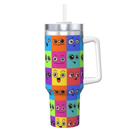 

Zeuib Doodle Faces Emotions Printed Insulated Stainless Steel Hot/Cold Coffee Cup 40oz Ice Bully With Handle Tumbler with Straw and Handle Insulated Water Bottle Travel Mug Cup
