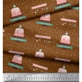 thumbnail image 2 of Soimoi Brown Silk Fabric Cake & Ornaments Christmas Print Fabric by the Yard 42 Inch Wide, 2 of 3