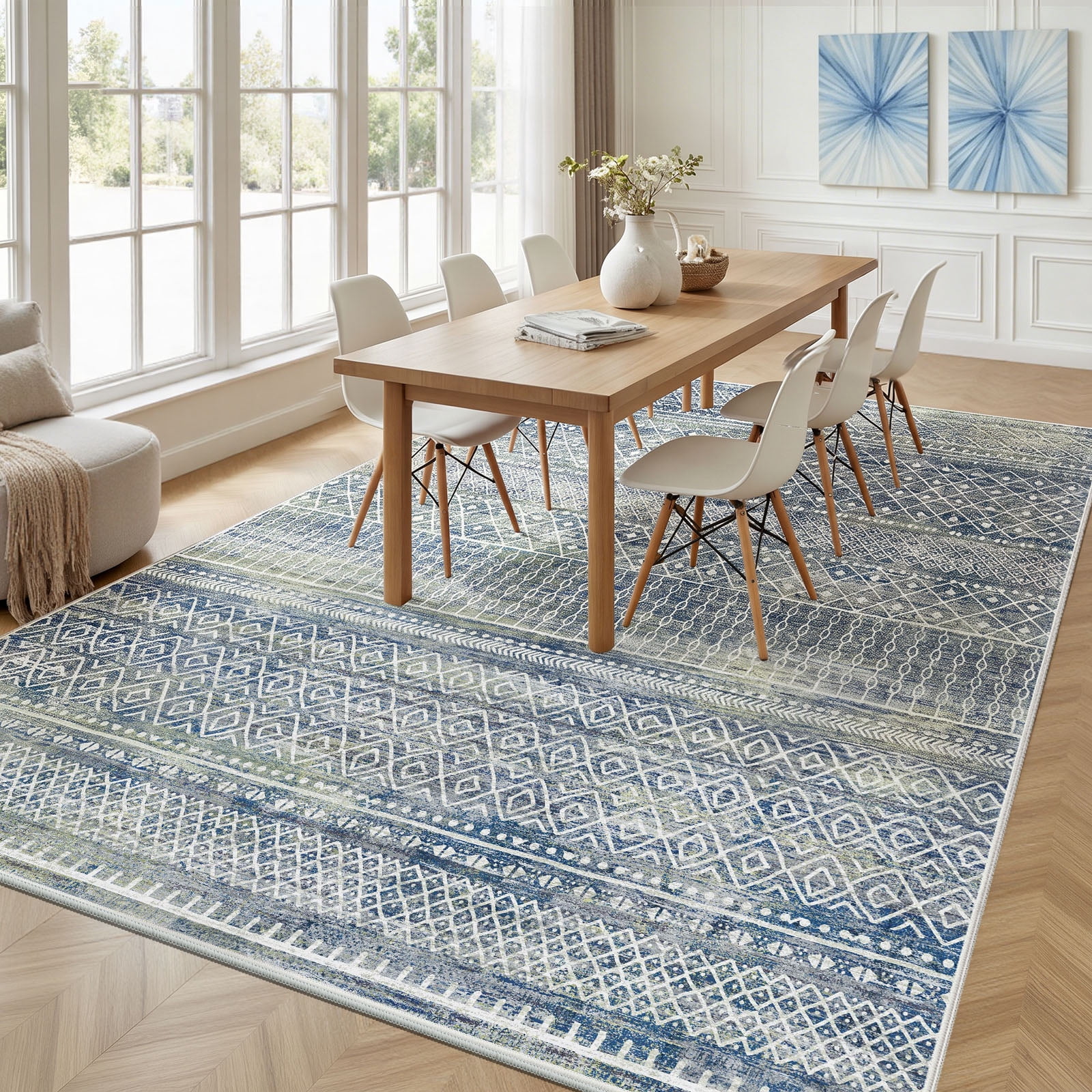CHITOOMA 6'x9' Area Rugs for Living Room, Washable Rugs Print Pattern Boho Soft Geometric Bohemian Carpet Indoor Rug for Bedroom Dining Room Office Nonslip Foldable Rug