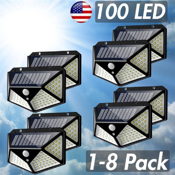 AIRKOUL Outdoor Security Light, 100 LED Solar Wall Light Powered PIR Motion Sensor Waterproof 270° Wall Light,8PCS