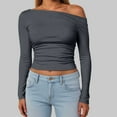 thumbnail image 2 of GEWSEY Womens Off The Shoulder Tops Long Sleeve Going Out Basic Shirts Cute Y2K Fall Trendy Fashion 2025 (Grey, M), 2 of 7